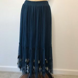 Anthropologie Mauve Masti Midi Tassel Teal Skirt
